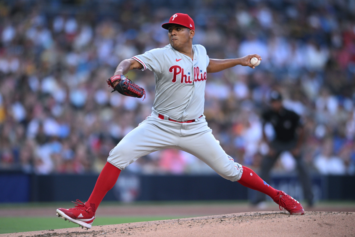 Ranger Suarez throws a pitch against the San Diego Padres earlier this year.